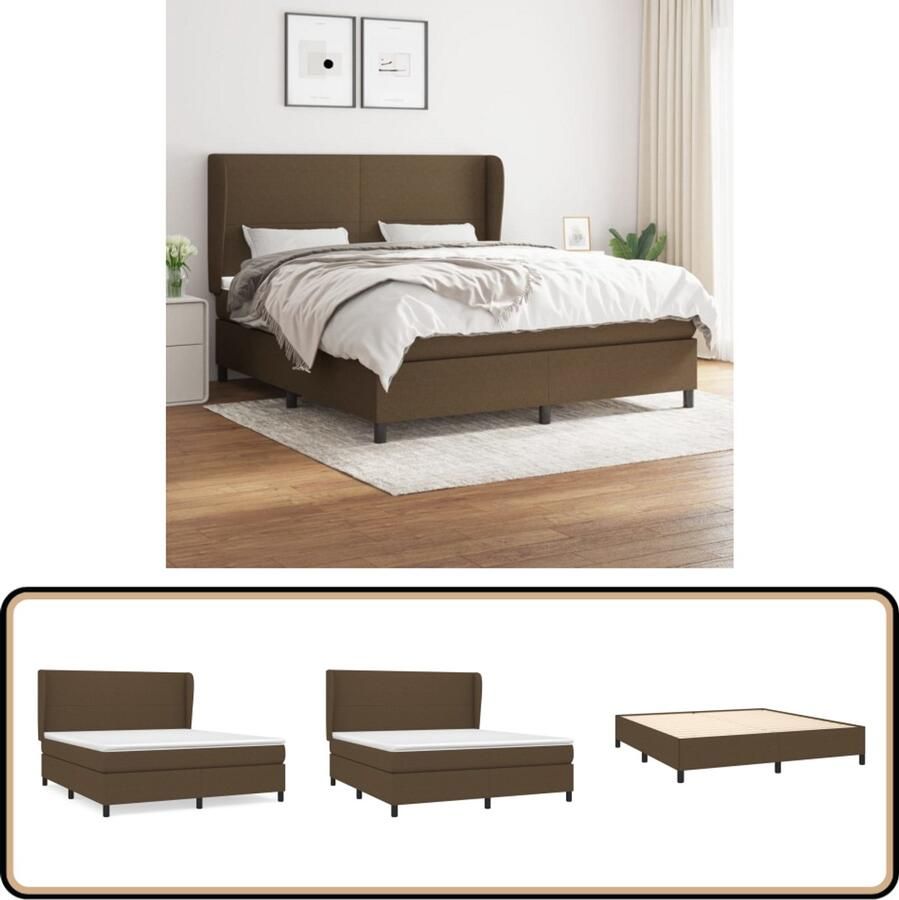 VidaXL Boxspring met matras Stof Donkerbruin 160x200 cm Boxspringbed Donkere Kleuren Pocketveer Matras Hoofdbord Slaapkamer Meubels