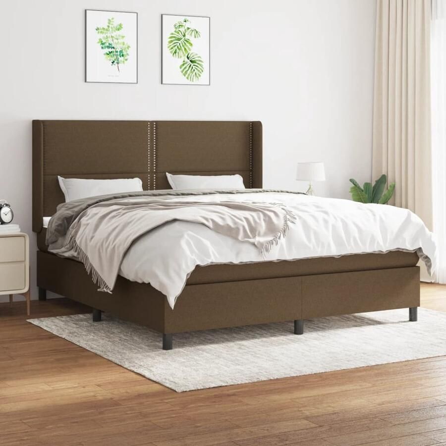 VidaXL Boxspring Donkerbruin 160x200 cm Boxspringbed Donkere Bruine Kleuren Pocketveer Matras Middenhard Boxspring Frame Hoofdbord Bedroom Furniture - Foto 2