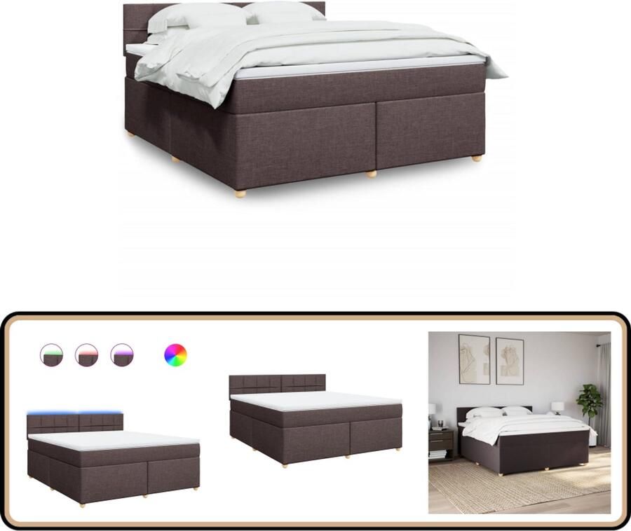 VidaXL Boxspring met matras stof donkerbruin 180x200 cm