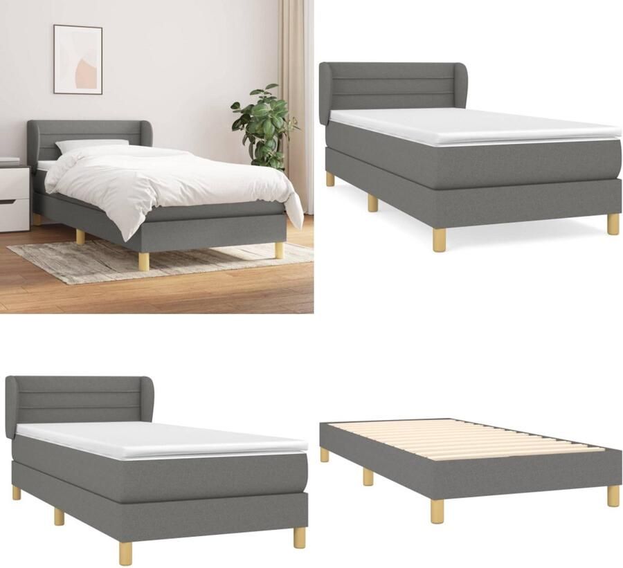 Vida XL Boxspring met matras stof donkergrijs 90x190 cm SKU: V3126686 - Foto 3