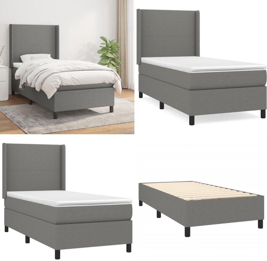 Vida XL Boxspring met matras stof donkergrijs 100x200 cm SKU: V3128182 - Foto 3