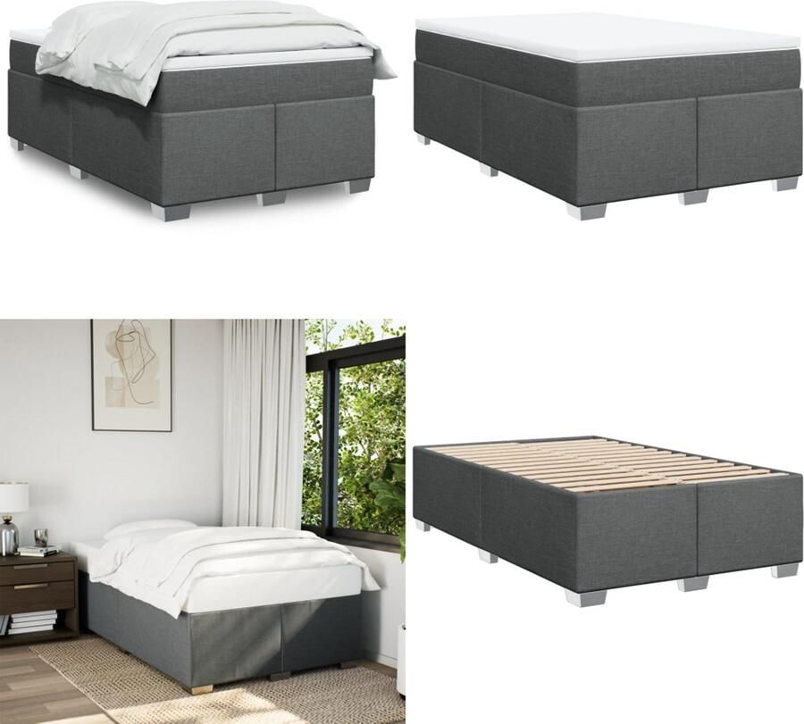VidaXL Boxspring met matras stof donkergrijs 120x190 cm Boxspringbed Boxspringbedden Boxspring Bed