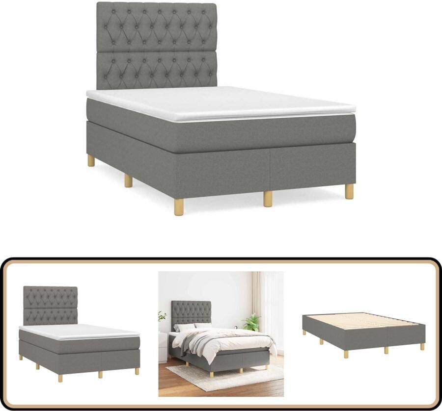 Vida XL Boxspring met matras stof donkergrijs 120x190 cm SKU: V3269903 - Foto 2