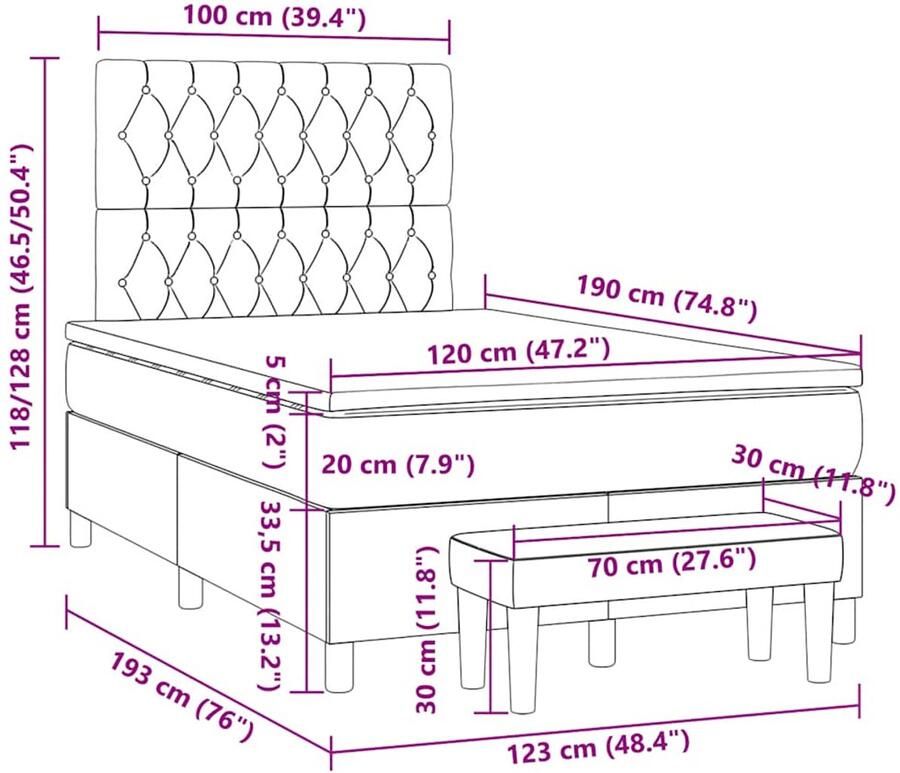 Vida XL Boxspring met matras stof donkergrijs 120x190 cm SKU: V3270377 - Foto 2