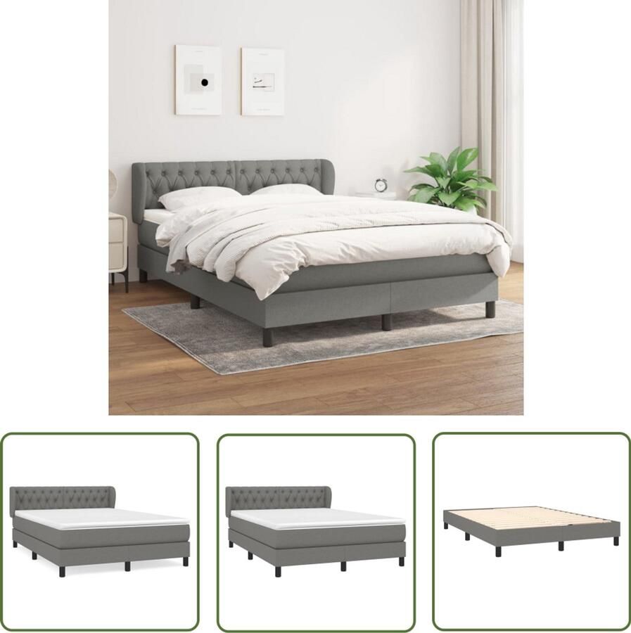 VidaXL Boxspring met matras Stof Donkergrijs 140x190 cm Boxspringbed Boxsprings Slaapkamerinrichting Tweepersoonsbed Donker Grijs Bed