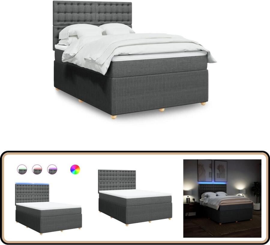VidaXL Boxspring met matras Stof Donkergrijs 140x200 cm Boxspring Boxspringbed Tweepersoonsbed Donkere Grijze Bed Slaapkamer Meubels