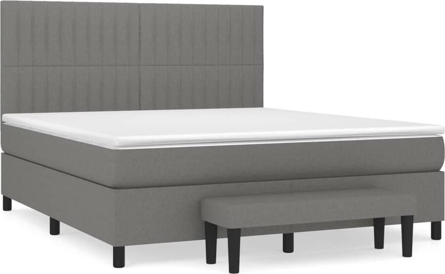 VidaXL Boxspring met matras stof donkergrijs 180x200 cm Boxspringbed Donkere Kleuren Tweepersoonsbed Pocketed Veren Matras Hoofdbord Boxspring Frame Bedroom Furniture - Foto 2