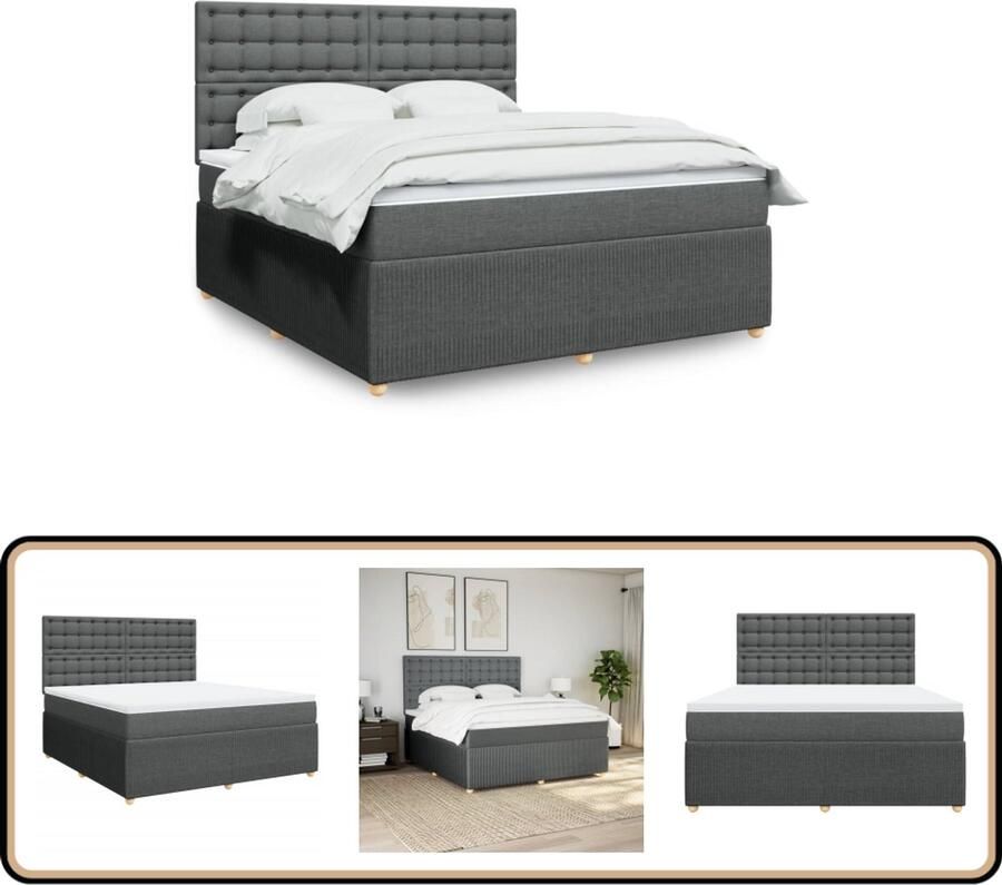 VidaXL Boxspring met matras stof donkergrijs 180x200 cm Boxspring Matras Slaapcomfort Pocketvering Hoofdbord - Foto 2