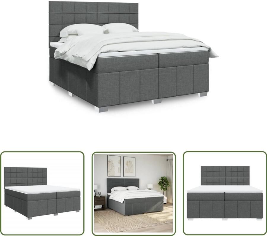 VidaXL Boxspring met matras stof donkergrijs 200x200 cm Boxspring Matras Slaapcomfort Pocketvering Hoofdbord
