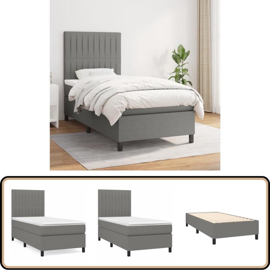 VidaXL Boxspring met matras Stof Donkergrijs 80x200 cm Boxspring Bed Donkere Kleuren Tweepersoonsbed Pocketveer Matras Hoogwaardig Matras Ergonomisch Bed Luxe Bed Slaapkamer Meubels