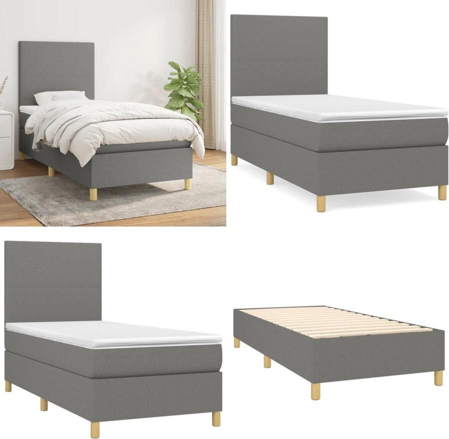 Vida XL Boxspring met matras stof donkergrijs 80x200 cm SKU: V3144376 - Foto 3