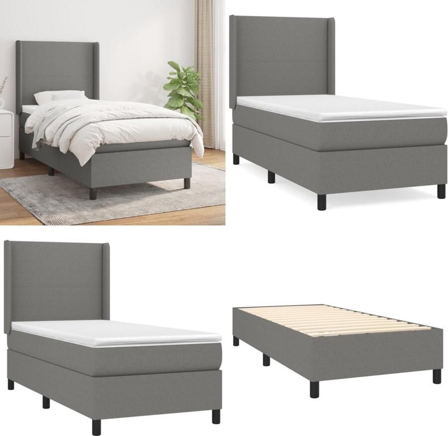 Vida XL Boxspring met matras stof donkergrijs 90x190 cm SKU: V3131314 - Foto 2
