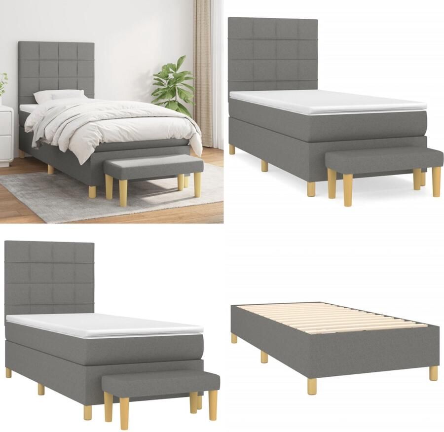 Vida XL Boxspring met matras stof donkergrijs 90x200 cm SKU: V3136486 - Foto 3