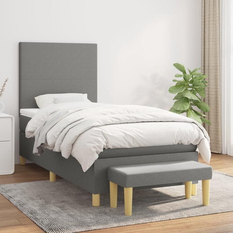 VidaXL Boxspring met matras Stof Donkergrijs 90x200 cm Boxspringbed Boxspring Slaapkamerinrichting Tweepersoonsbed Donkere Kleuren Grijs Bed Design Bed Modern Bed Luxe Bed - Foto 2