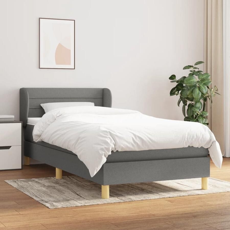 VidaXL Boxspring Met Matras Stof Donkergrijs 90x200 cm Boxspringbed Slaapcomfort Boxspring Tweepersoonsbed Donkere Kleuren Lederlook Design Slaapkamer - Foto 2