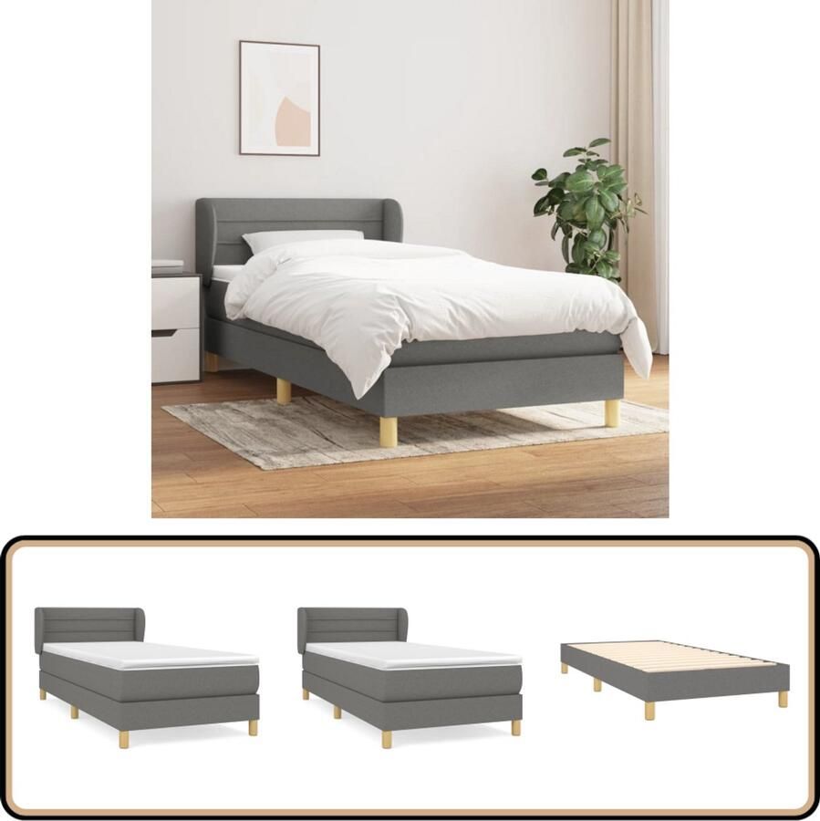 VidaXL Boxspring Met Matras Stof Donkergrijs 90x200 cm Boxspringbed Slaapcomfort Boxspring Tweepersoonsbed Donkere Kleuren Lederlook Design Slaapkamer