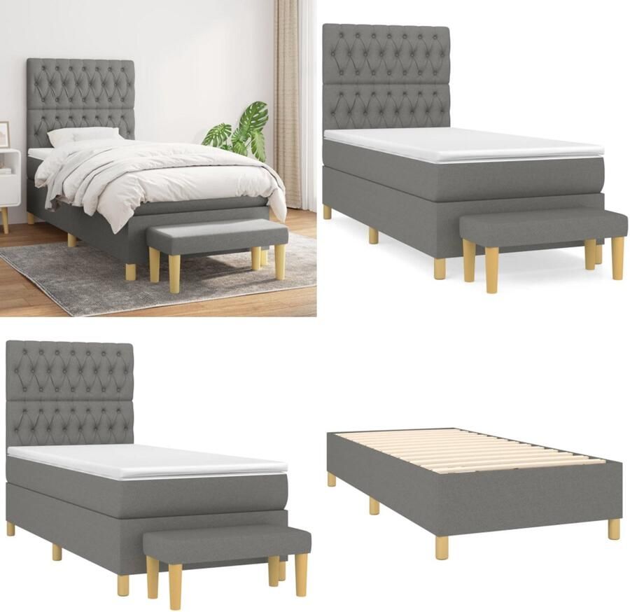 Vida XL Boxspring met matras stof donkergrijs 90x200 cm SKU: V3136806 - Foto 3