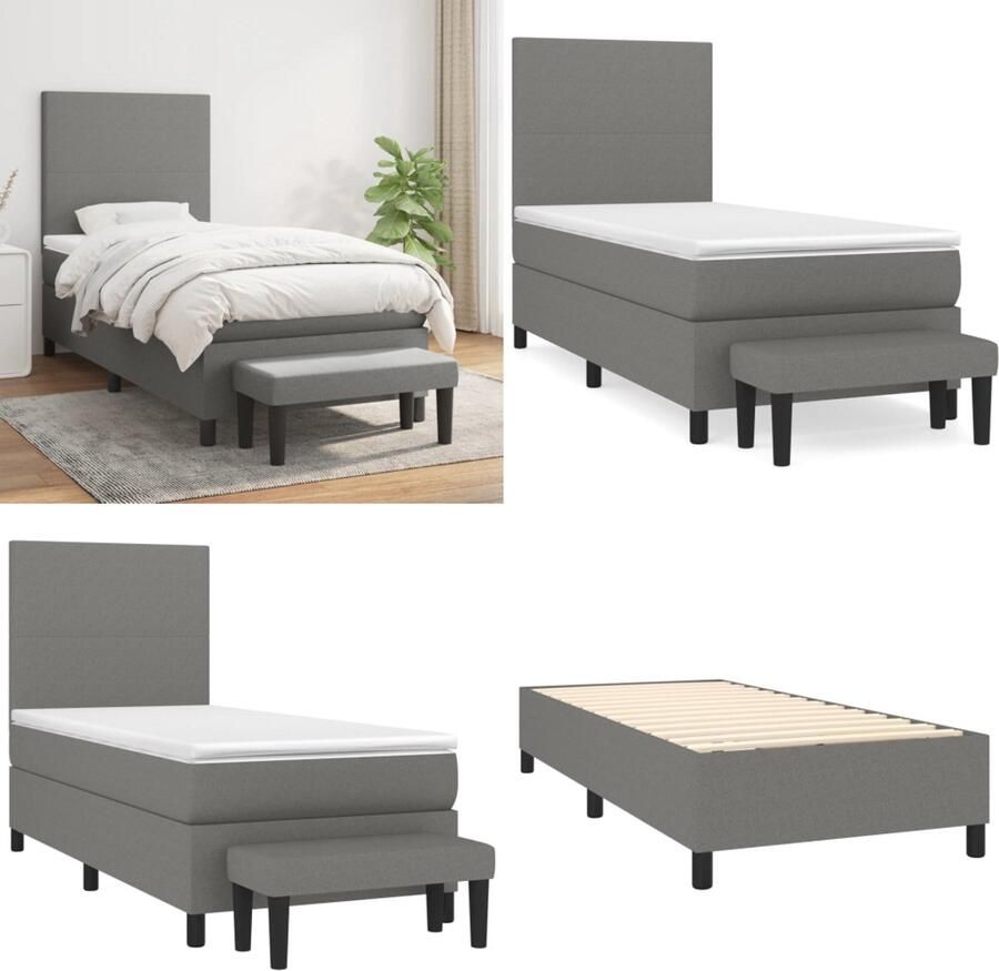 Vida XL Boxspring met matras stof donkergrijs 90x200 cm SKU: V3136486 - Foto 3