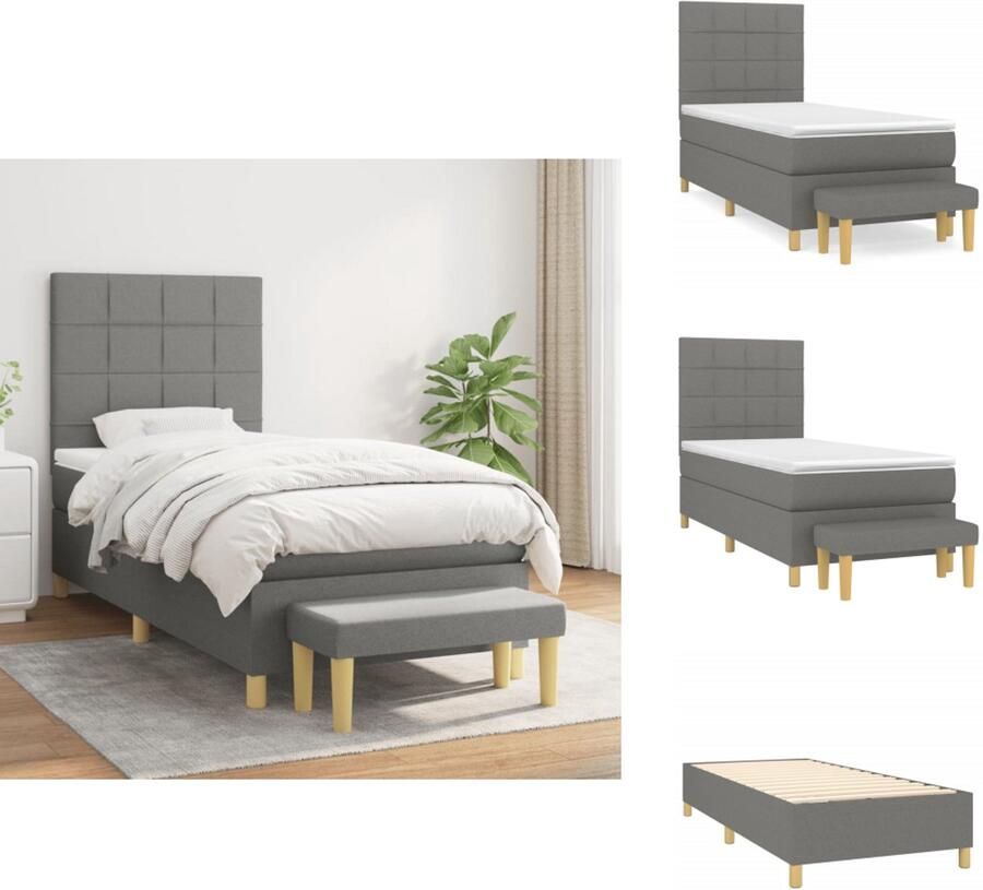 Vida XL Boxspring met matras stof donkergrijs 90x200 cm SKU: V3136486 - Foto 4