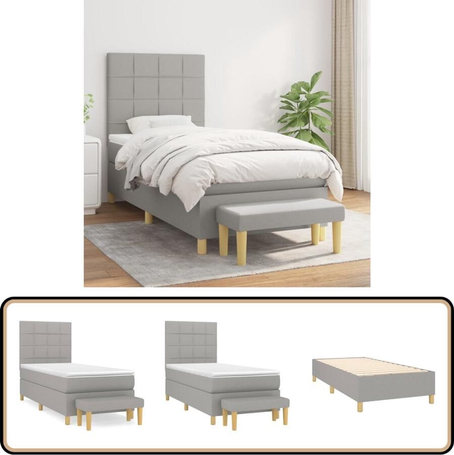 VidaXL Boxspring met matras Stof Lichtgrijs 100x200 cm Boxspring Tweepersoonsbed Slaapcomfort Pocketveermatras Grijs Bed Modern Bed Luxe Bed Stapelbare Bedden