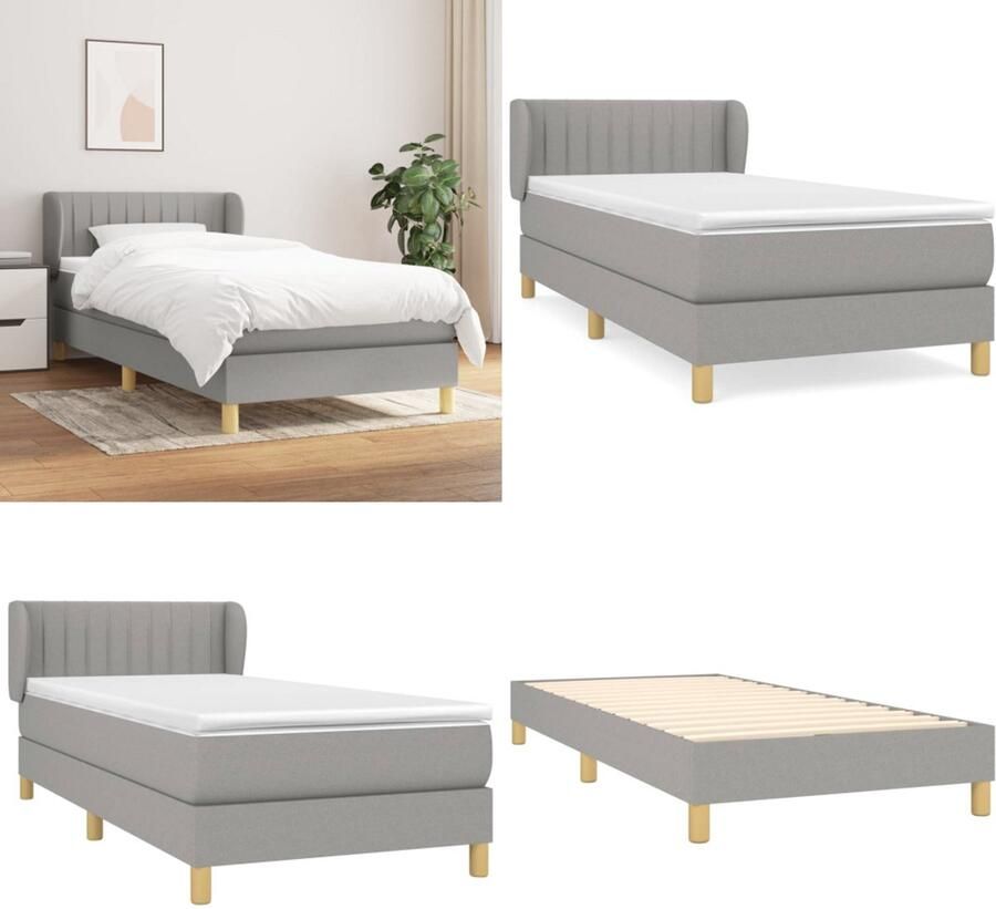 Vida XL Boxspring met matras stof lichtgrijs 100x200 cm SKU: V3126621 - Foto 3