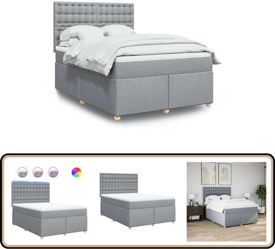 VidaXL Boxspring met matras stof lichtgrijs 140x200 cm Boxspring Boxspringbed Tweepersoonsbed Matras Licht Grijs