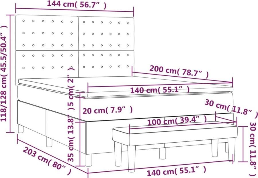 Vida XL Boxspring met matras kunstleer zwart 140x200 cm SKU: V3144608 - Foto 8