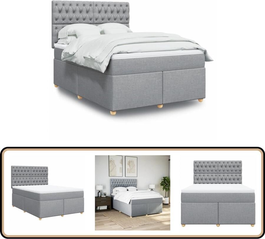 VidaXL Boxspring met matras stof lichtgrijs 140x200 cm Boxspring Slaapcomfort Matras Bedframe Hoofdbord