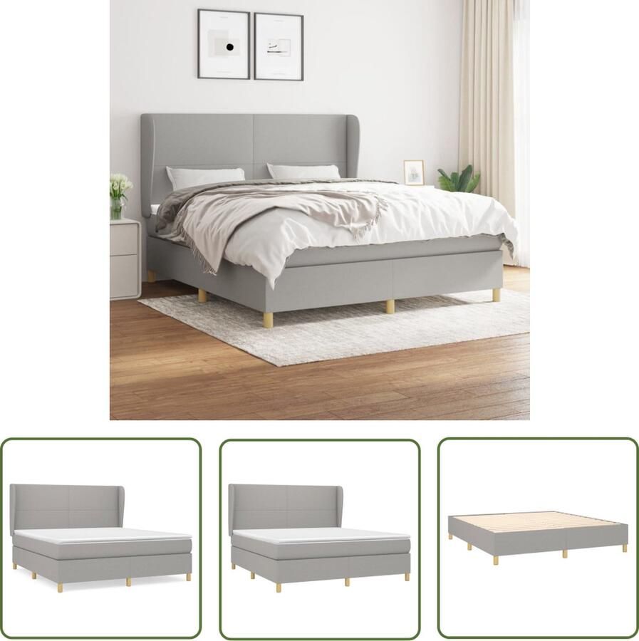 The Living Store Boxspringbed Lichtgrijs 203x163x118 128cm Stof Pocketvering Middelharde ondersteuning Huidvriendelijk Boxspringbed Slaapcomfort Boxspring Tweepersoonsbed Grijs Bed