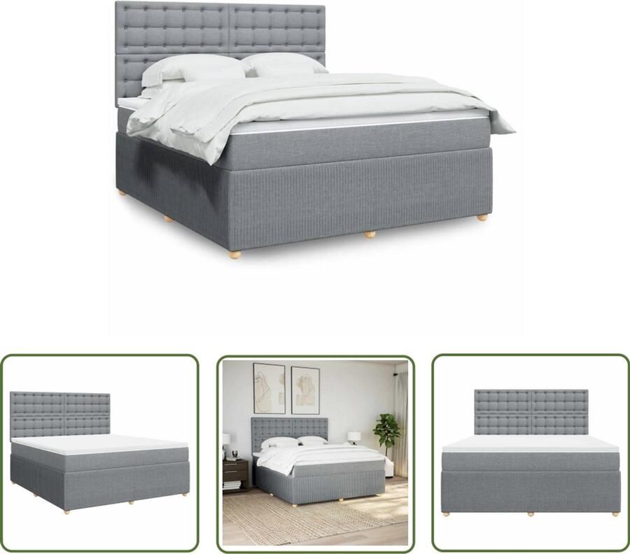 VidaXL Boxspring met matras stof lichtgrijs 180x200 cm Boxspring Slaapcomfort Matras Bed Frame Hoofdbord