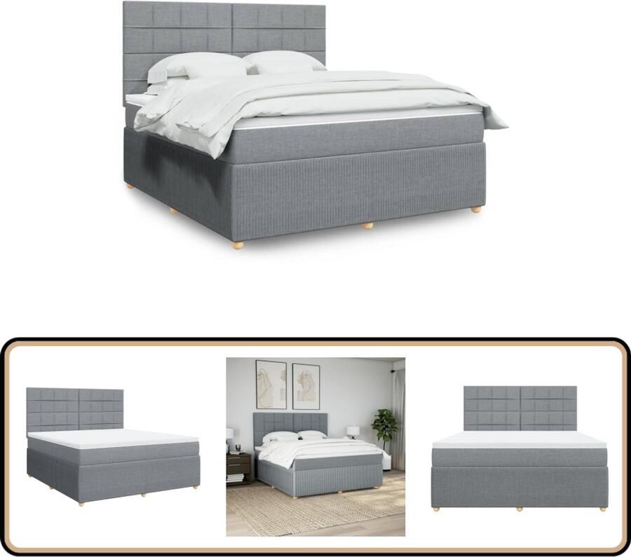 VidaXL Boxspring met matras stof lichtgrijs 180x200 cm Boxspring Matras Slaapcomfort Bed Frame Bedroom Furniture