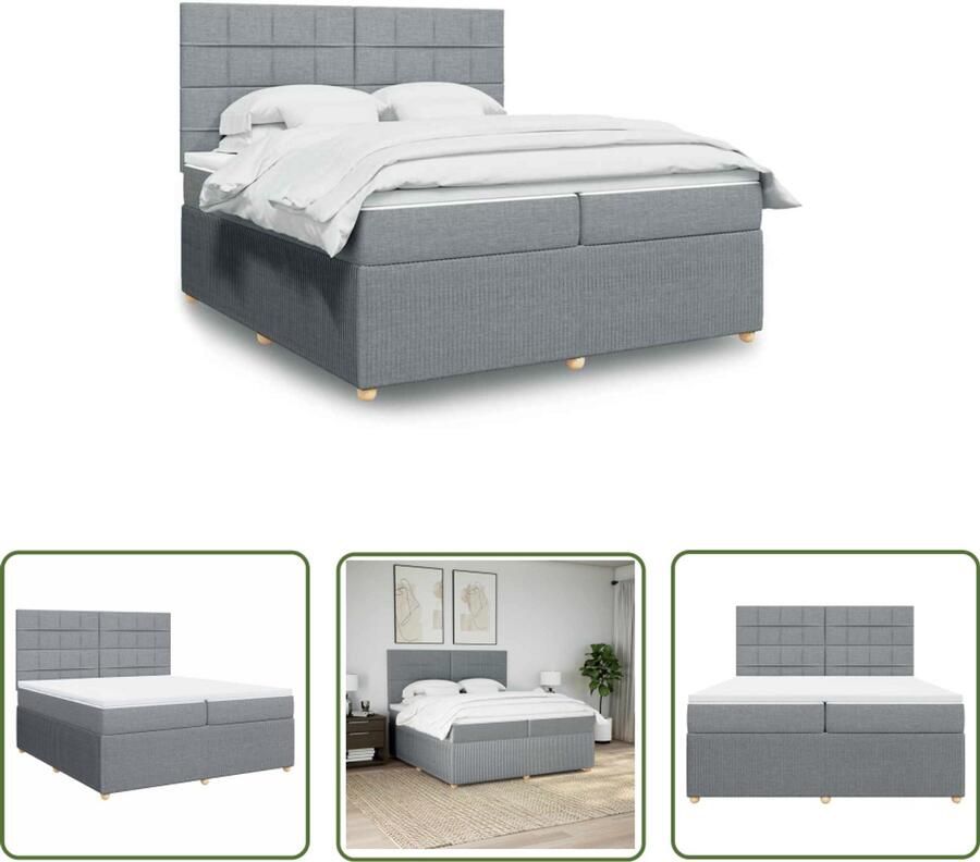 VidaXL Boxspring met matras stof lichtgrijs 200x200 cm Boxspring Slaapcomfort Matras Bed Frame Hoofdbord