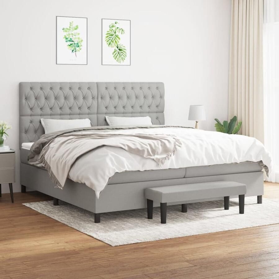 VidaXL Boxspring met matras Stof Lichtgrijs 200x200 cm Boxspringbed Slaapcomfort Boxspring Tweepersoonsbed Groot Bed Grijs Bed Moderne Slaapkamer - Foto 2