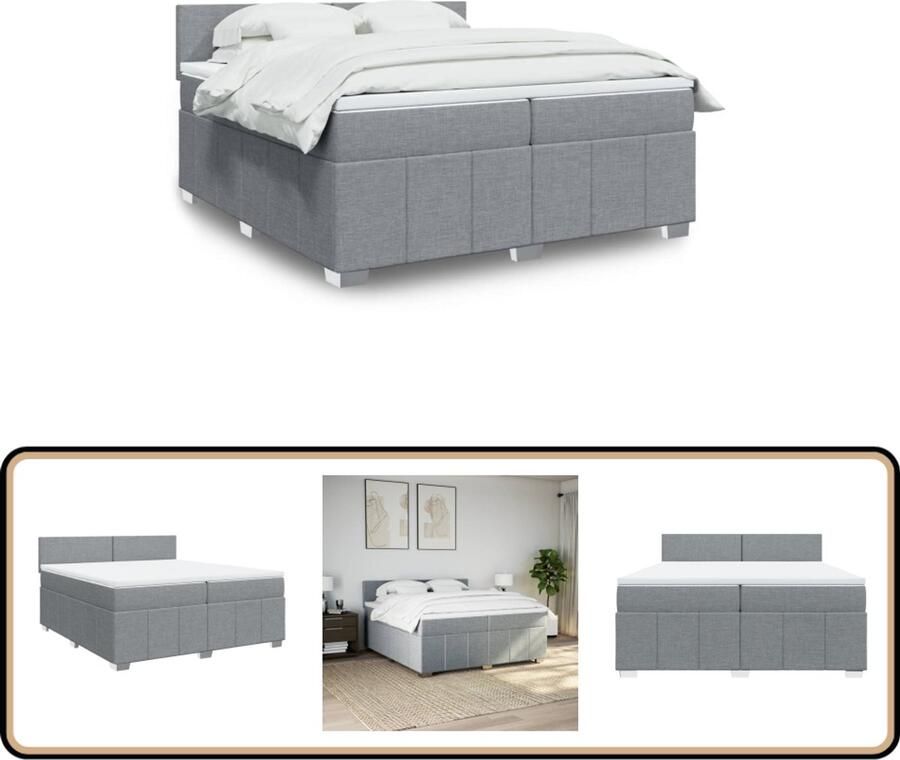 VidaXL Boxspring met matras Stof Lichtgrijs 200x200cm Boxspring Boxspringbed Tweepersoonsbed Matras Slaapkamermeubel