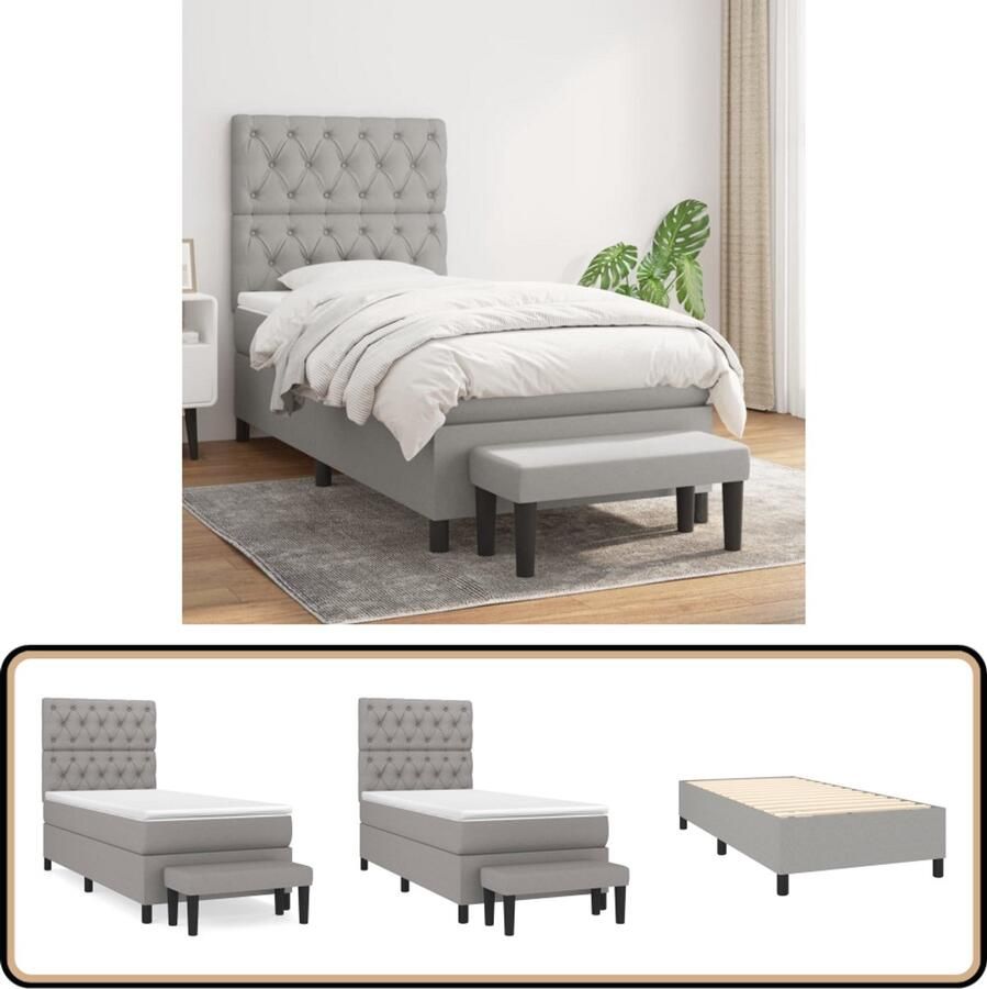 VidaXL Boxspring met Matras Stof Lichtgrijs 80x200 cm Boxspring Bed Slaapcomfort Boxspring Frame Tweepersoons Bed Grijs Bed