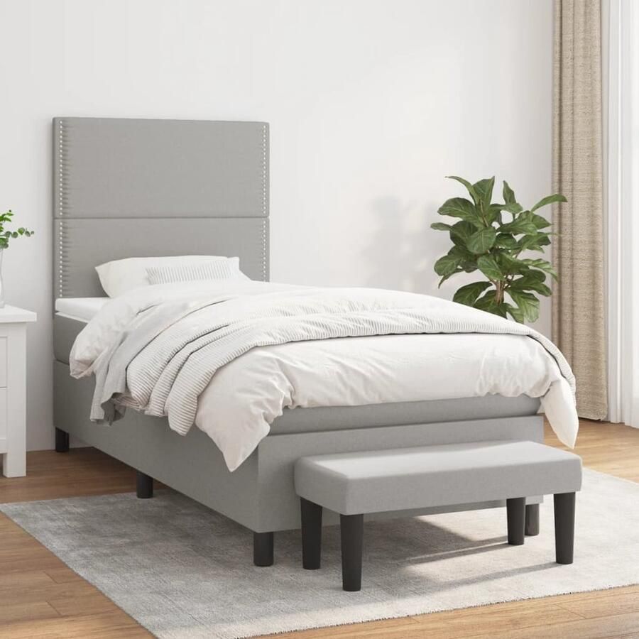VidaXL Boxspring met matras Stof Lichtgrijs 90x190 cm Boxspringbed Pocketvering Matras Middenhard Boxspring Slaapkamer Meubels Bed Met Bijbank Grijs Bed Tweepersoonsbed - Foto 2