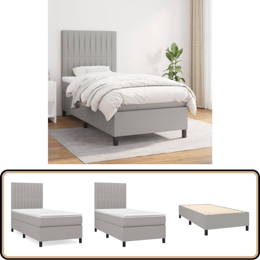 VidaXL Boxspring Lichtgrijs 100x200 cm Inclusief Topmatras Boxspringbed Slaapcomfort Tweepersoonsbed Éénpersoonsbed Pocketed Verenmatras Grijs Bed Ligstoelen