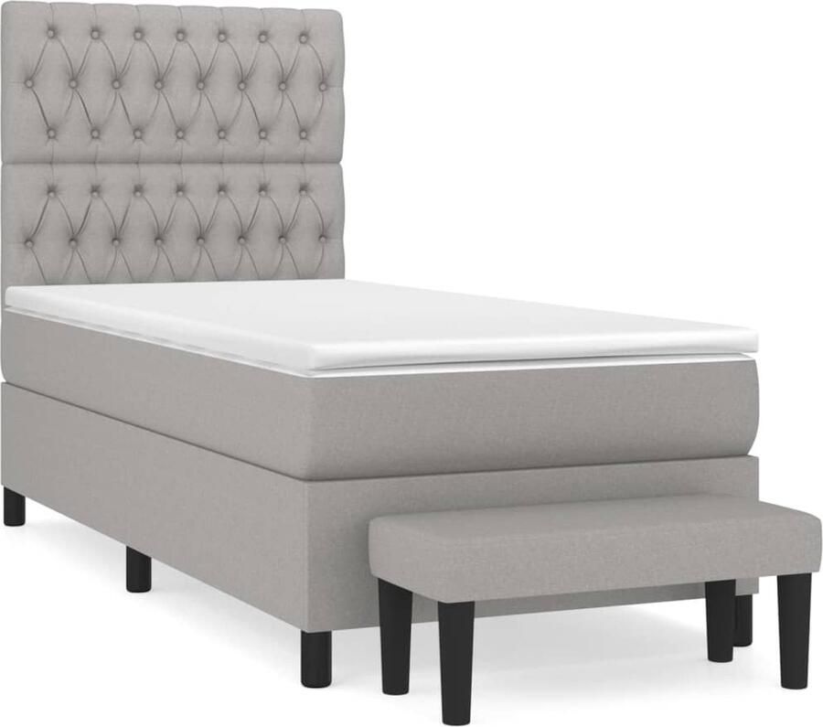 VidaXL Boxspring met matras stof lichtgrijs 90x200 cm Boxspringbed Tweepersoonsbed Bed Frame Grijs Bed Modern Bed Boxspring King Size Bed Bedroom Furniture - Foto 2