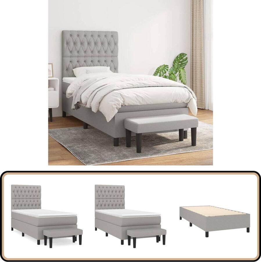 VidaXL Boxspring met matras stof lichtgrijs 90x200 cm Boxspringbed Tweepersoonsbed Bed Frame Grijs Bed Modern Bed Boxspring King Size Bed Bedroom Furniture