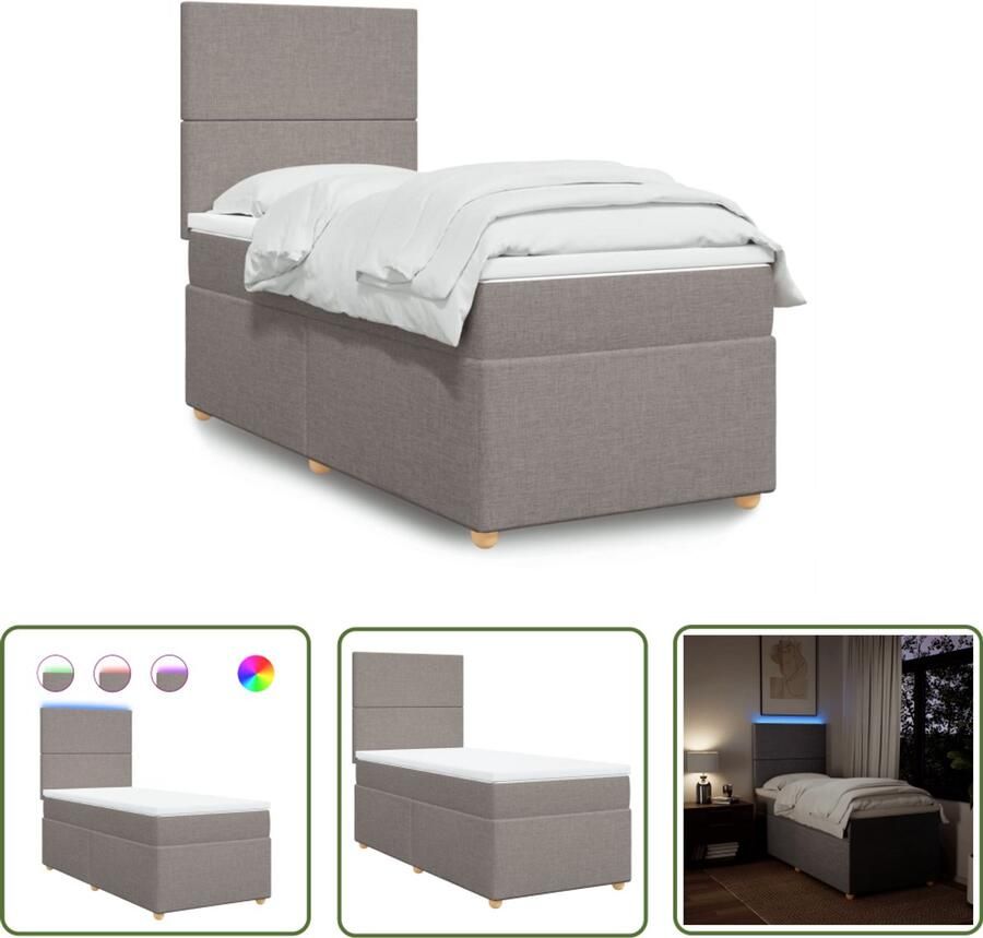 VidaXL Boxspring met matras Stof Taupe 100x200 cm Boxspringbed Led Verlichting Elektrisch Verstelbaar Hoofdbord Pocketveringmatras Tweepersoonsbed