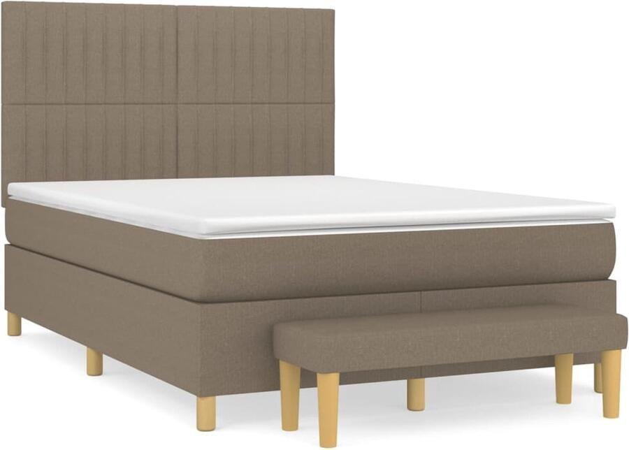 VidaXL Boxspring met matras Stof Taupe 140x200 cm Boxspringbed Pocketvering Middeld Hard Taupe Slaapcomfort Hoofdbord Bankje - Foto 2