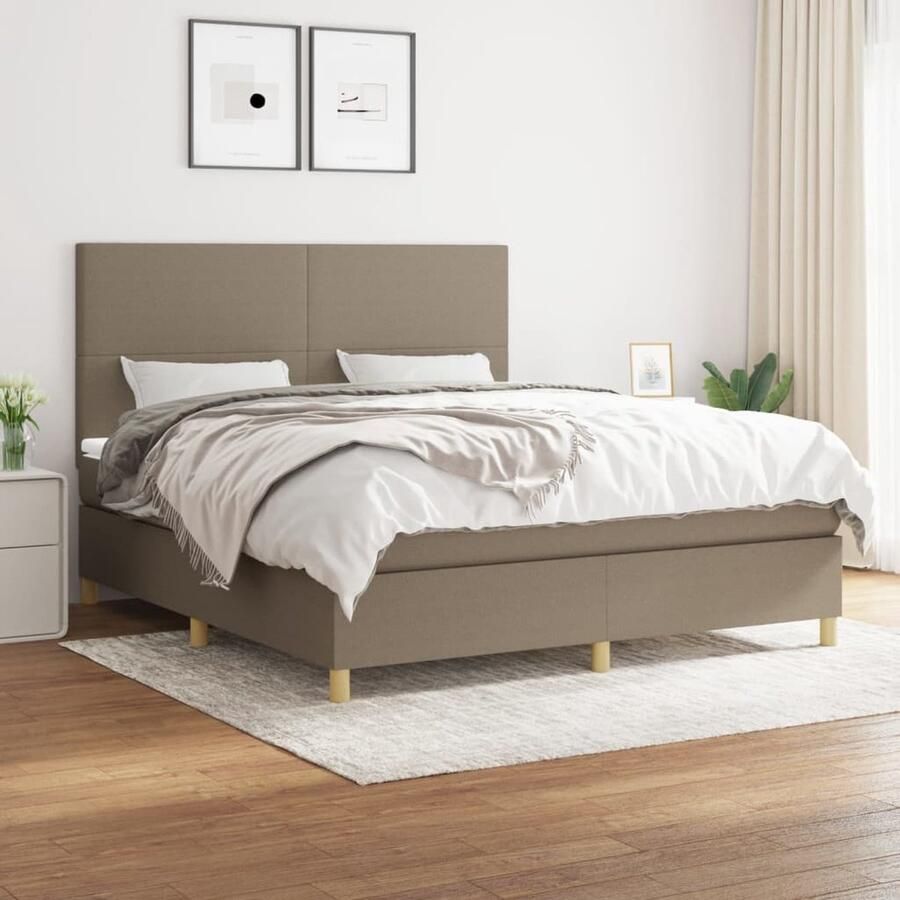VidaXL Boxspring met Matras Stof Taupe 160x200 cm Boxspringbed Boxsprings Slaapkamerinrichting Tweepersoonsbed Bed Met Hoofdbord Tapijt Beige Design Bed - Foto 2
