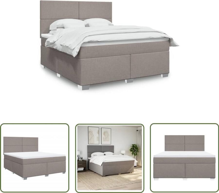 VidaXL Boxspring met matras stof taupe 180x200 cm Boxspring Boxspringbed Matras Tapijt Slaapkamer