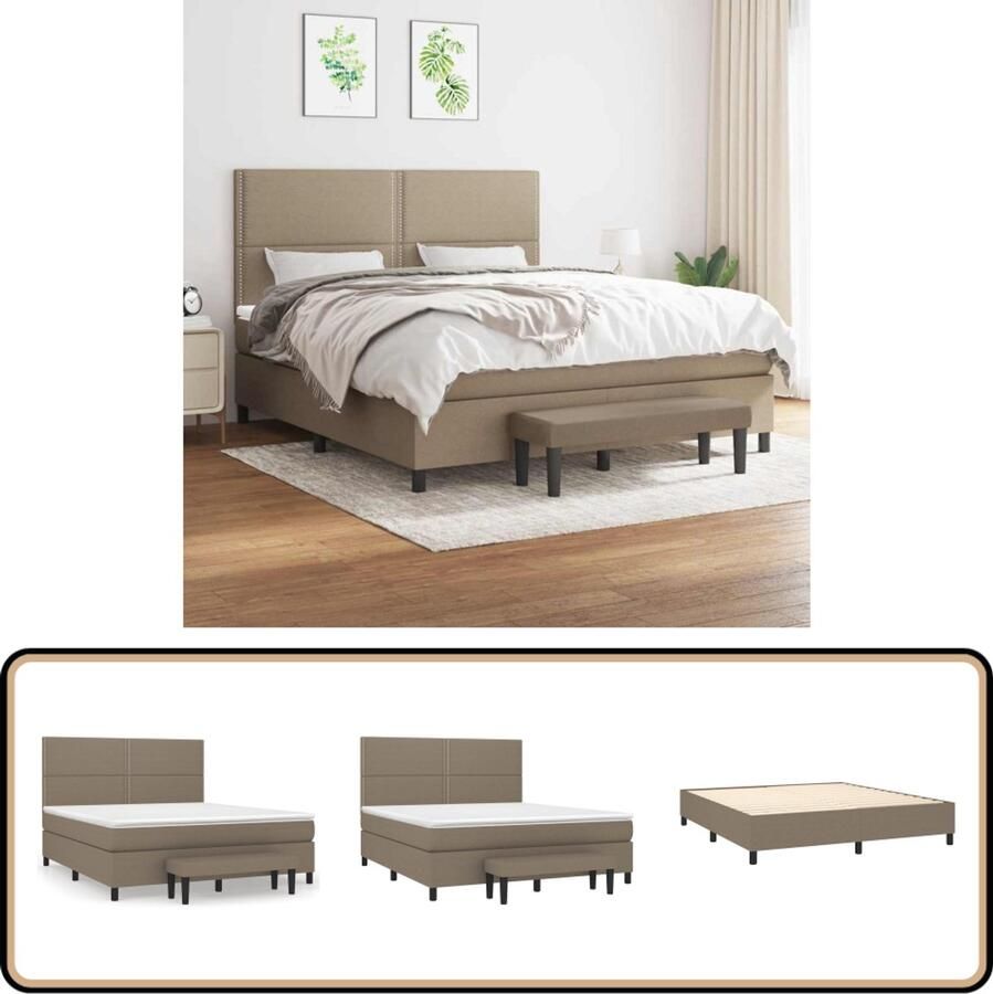 VidaXL Boxspring met matras Stof Taupe 180x200 cm Boxspringbed Pocketvering Slaapcomfort Taupe Verstelbare Hoofdbord