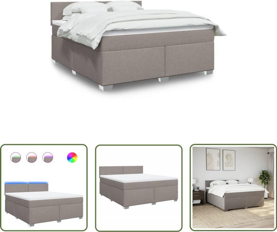 VidaXL Boxspring met matras stof taupe 180x200 cm Dynamische Sleutel Klikmechanisme Draaibare Kop Inch-newton Meetwaarde Gereedschapset