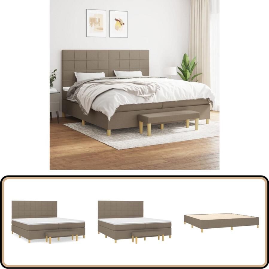 VidaXL Boxspring met matras Stof Taupe 200x200 cm Boxspringbed Boxspring Slaapkamerinrichting Tweepersoonsbed Pocketed Spring Mattress