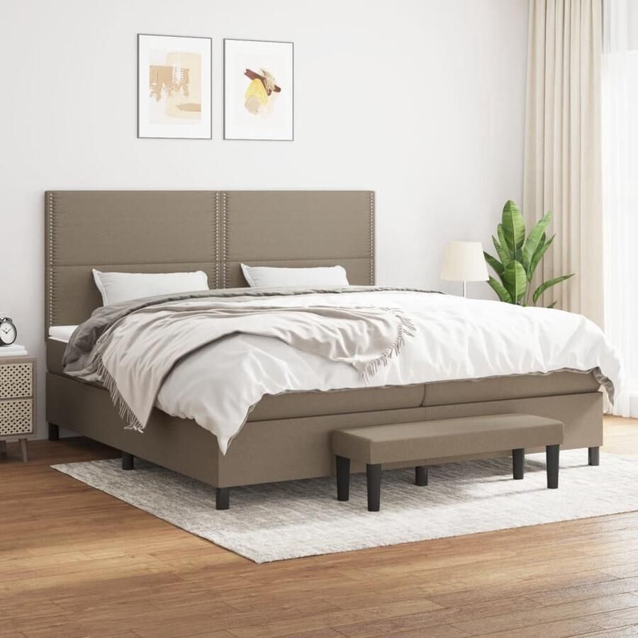VidaXL Boxspring met matras Stof Taupe 200x200 cm Boxspringbed Slaapcomfort Boxspring Tweepersoonsbed Pocketed Veren Matras