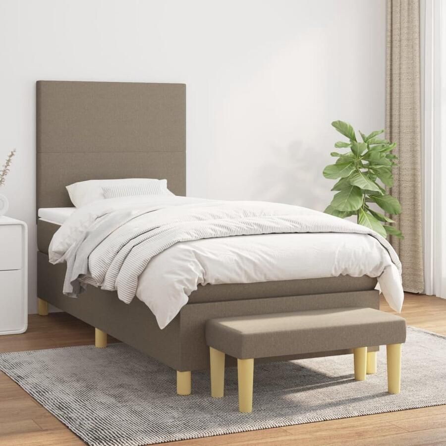 VidaXL Boxspring met matras Stof Taupe 80x200 cm Boxspringbed Slaapcomfort Verstelbare Hoofdbord Pocketvering Matras Taupe Kleur Multifunctionele Bank - Foto 2