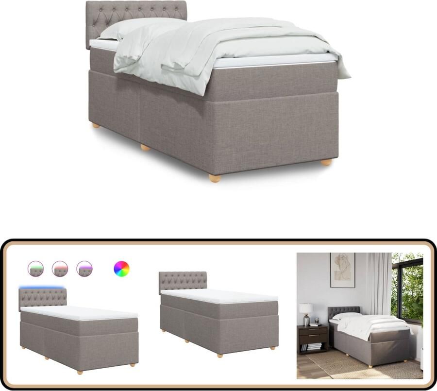 VidaXL Boxspring met matras Stof Taupe 90x190 cm Boxspringbed Tweepersoonsbed Slaapcomfort Led Verlichting Pocketed Verenmatras