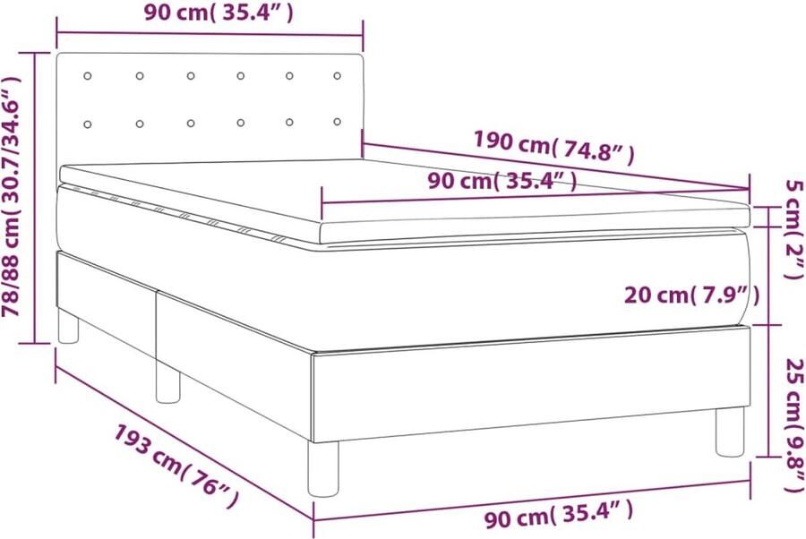 Vida XL Boxspring met matras kunstleer zwart 90x190 cm SKU: V3140975 - Foto 2